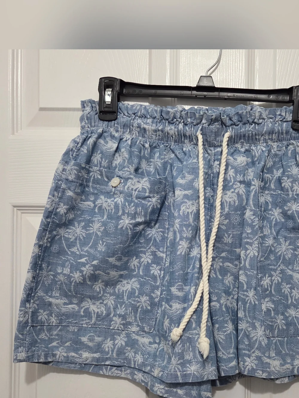 American Eagle Blue Tropical Print Pull-On Cotton Women Beach Shorts Size Large - Picture 4 of 12